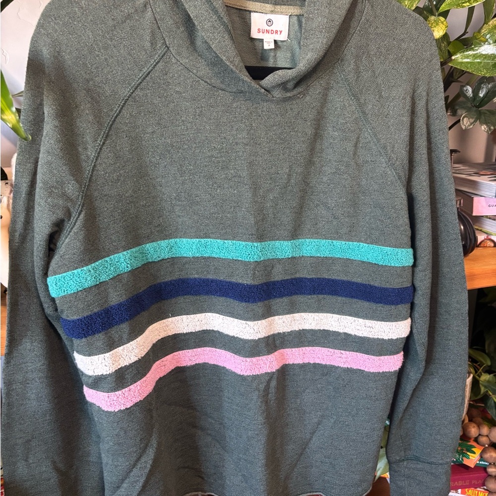 Anthropologie Sundry Galen Chenille Hoodie Green | Size 2, Medium - Picture 5 of 7